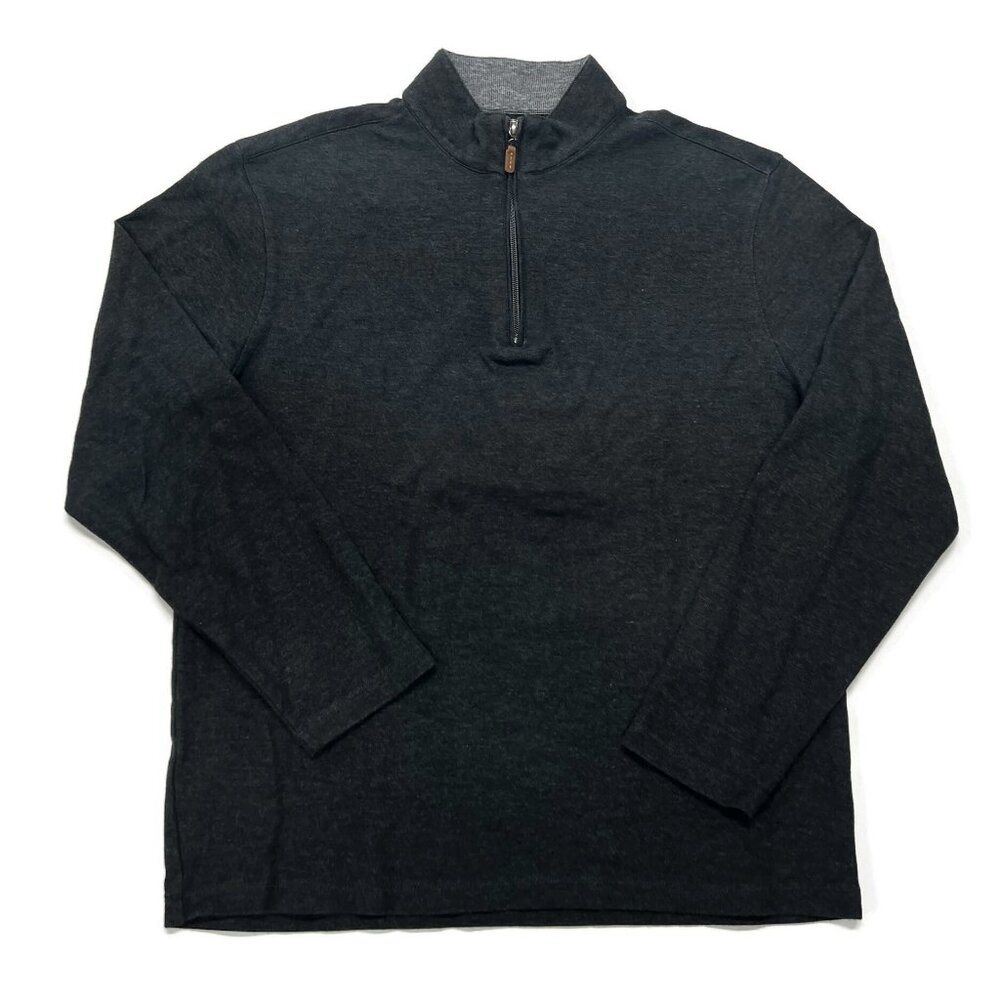 Mizzen + Main Fairway Golf Pullover 1/4 Zip Mens Large Gray Cotton Blend Sweater